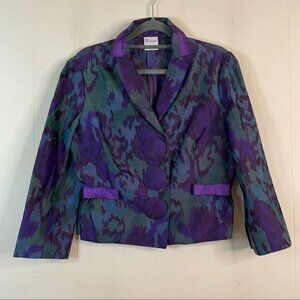 Vintage 90’s RED Valentino Purple Green Abstract Shantung Silk Blazer